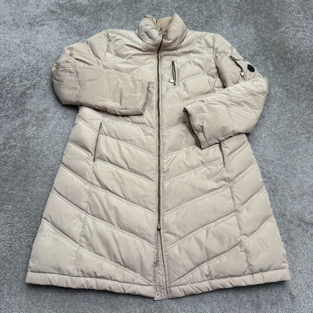 Calvin Klein Chevron Quilted Down Feather Puffer Coat Jacket Women's XL Beige